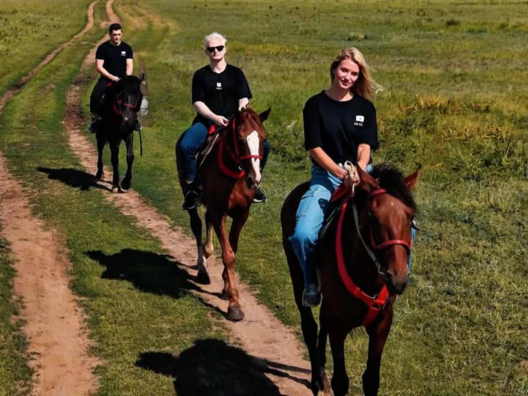 Riding on the open steppe outside the city